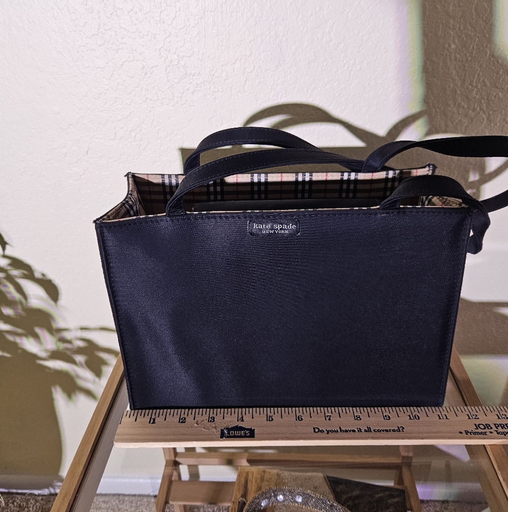 Kate Spade Black Nylon Small Tote with Plaid Lining